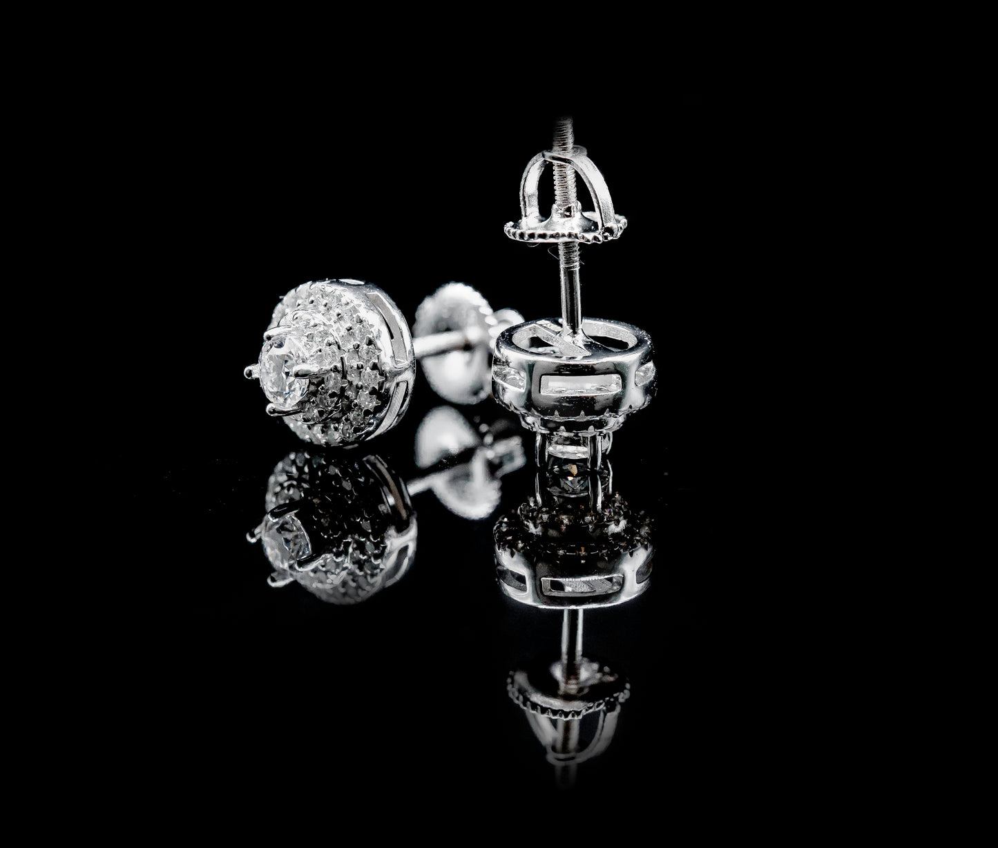 Moissanite Diamond VVS D Color Round Cut Double Pave Style Halo Earrings in 14K Gold Plated /Real Silver 925 - 9MM | PASS DIAMOND TESTER