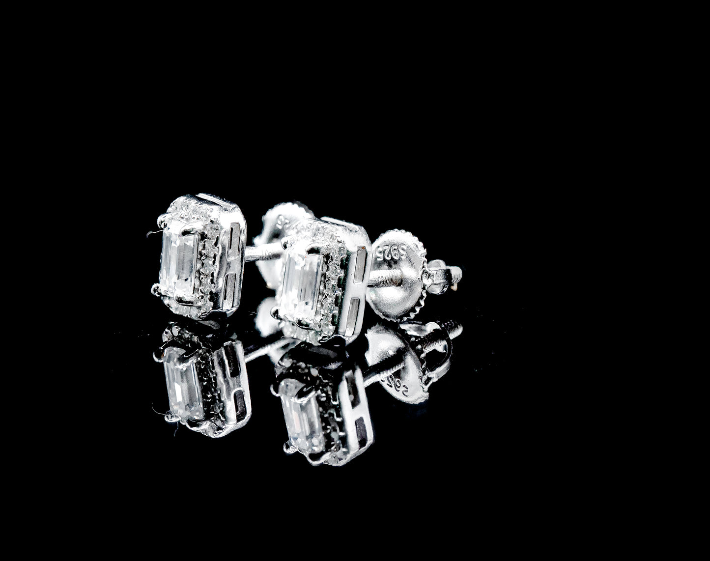 Moissanite Diamond VVS D Color Real Solid Sterling Silver 925  |  Emerald Halo Style Moissanite Earrings  8MM | PASS DIAMOND TESTER !