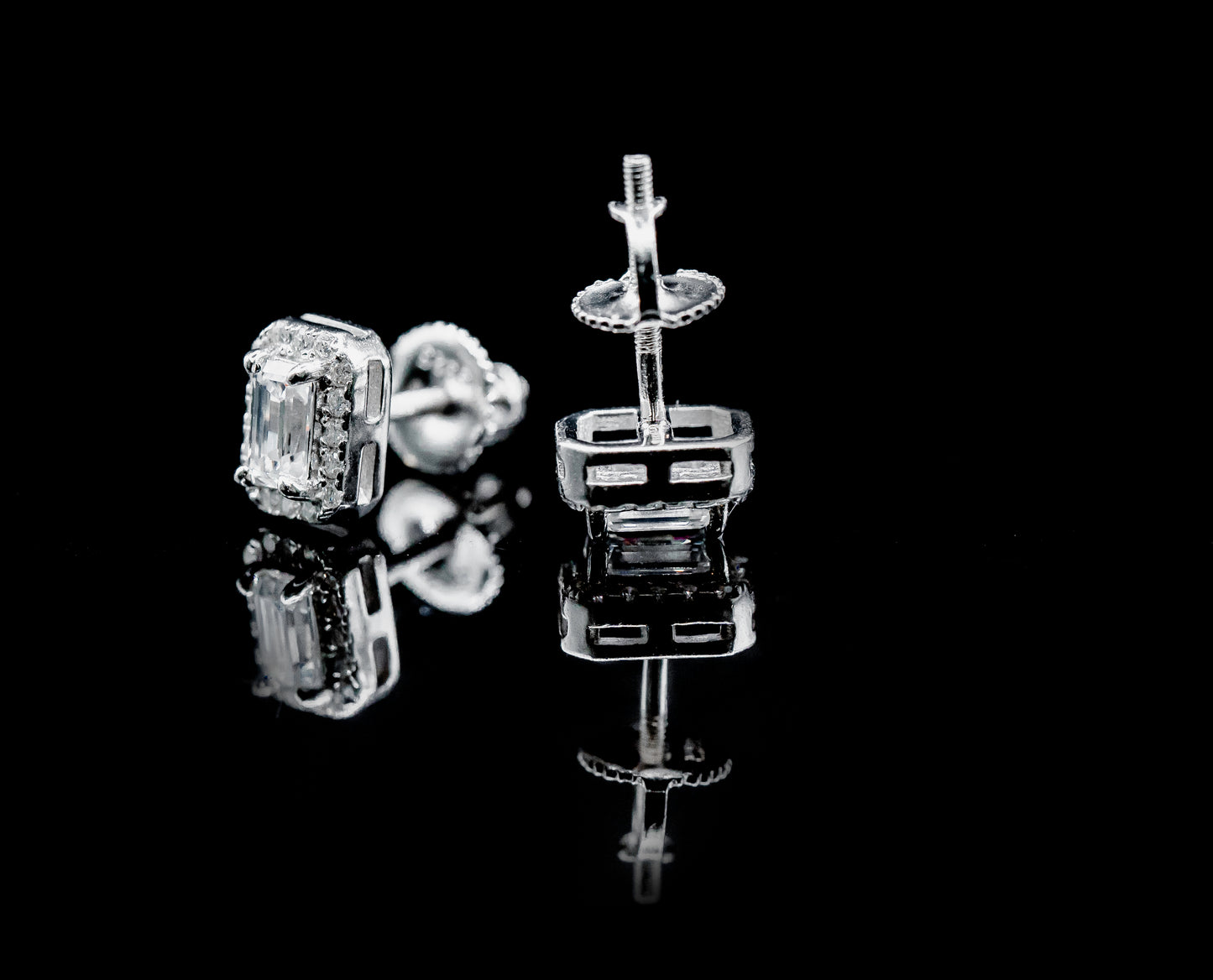 Moissanite Diamond VVS D Color Real Solid Sterling Silver 925  |  Emerald Halo Style Moissanite Earrings  8MM | PASS DIAMOND TESTER !