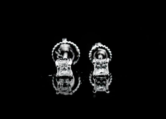 MOISSANITE Diamond VVS D Color Princess Cut Square Solitaire Stud Earrings - Real Silver 925/ 14k Gold Plated - 4MM-5MM | PASS DIAMOND TESTER!!