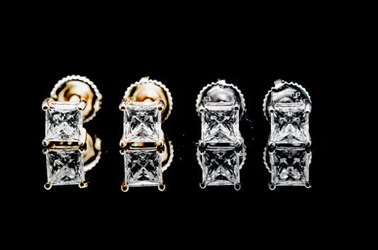 MOISSANITE Diamond VVS D Color Princess Cut Square Solitaire Stud Earrings - Real Silver 925/ 14k Gold Plated - 4MM-5MM | PASS DIAMOND TESTER!!