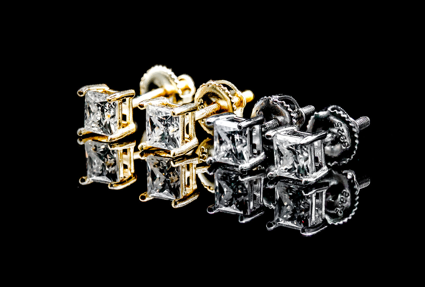 MOISSANITE Diamond VVS D Color Princess Cut Square Solitaire Stud Earrings - Real Silver 925/ 14k Gold Plated - 4MM-5MM | PASS DIAMOND TESTER!!