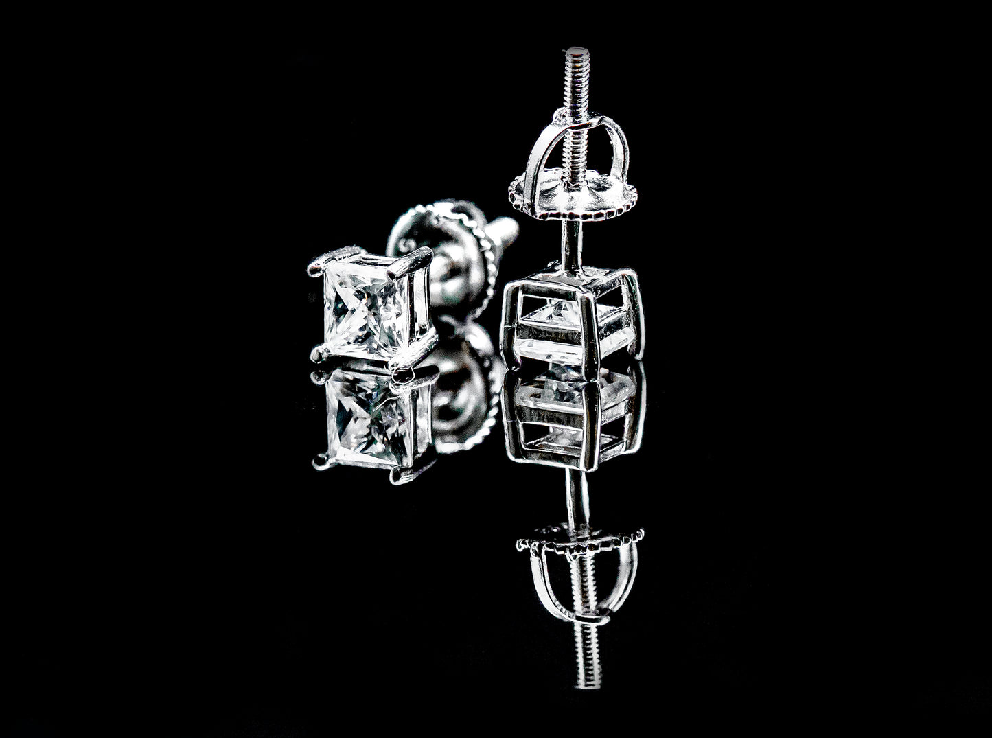 MOISSANITE Diamond VVS D Color Princess Cut Square Solitaire Stud Earrings - Real Silver 925/ 14k Gold Plated - 4MM-5MM | PASS DIAMOND TESTER!!