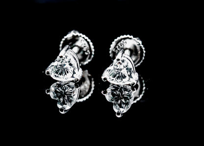 Moissanite Diamond VVS D Color Real Solid Sterling Silver 925  Solid Heart Stud Earrings |  5.5MM | PASS DIAMOND TESTER !!