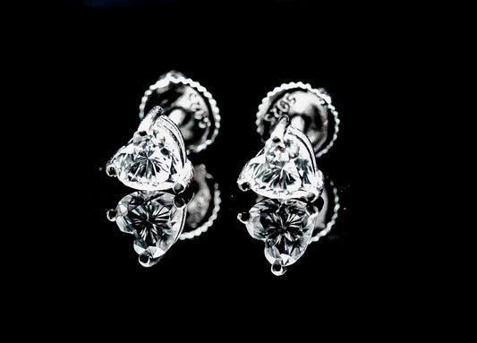 Moissanite Diamond VVS D Color Real Solid Sterling Silver 925  Solid Heart Stud Earrings |  5.5MM | PASS DIAMOND TESTER !!