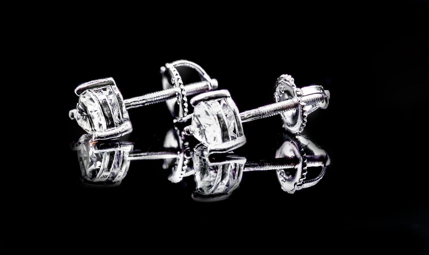Moissanite Diamond VVS D Color Real Solid Sterling Silver 925  Solid Heart Stud Earrings |  5.5MM | PASS DIAMOND TESTER !!