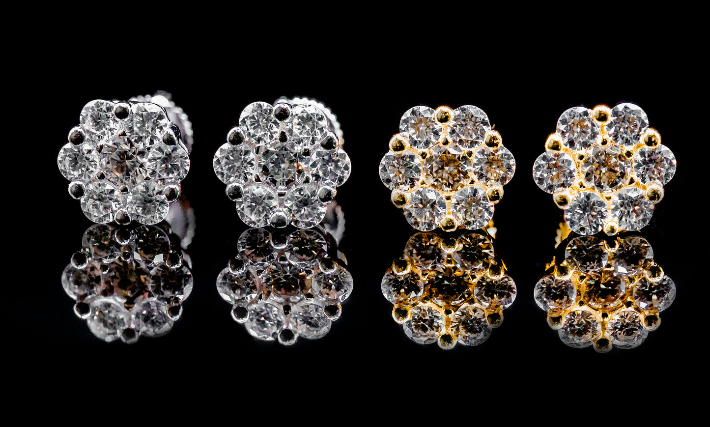 Moissanite Diamond VVS D Color Flower Cluster Iced Out Earrings 14K Gold Plated/ Real Silver 925 | 6.5MM-11MM | PASS DIAMOND TESTER!!!
