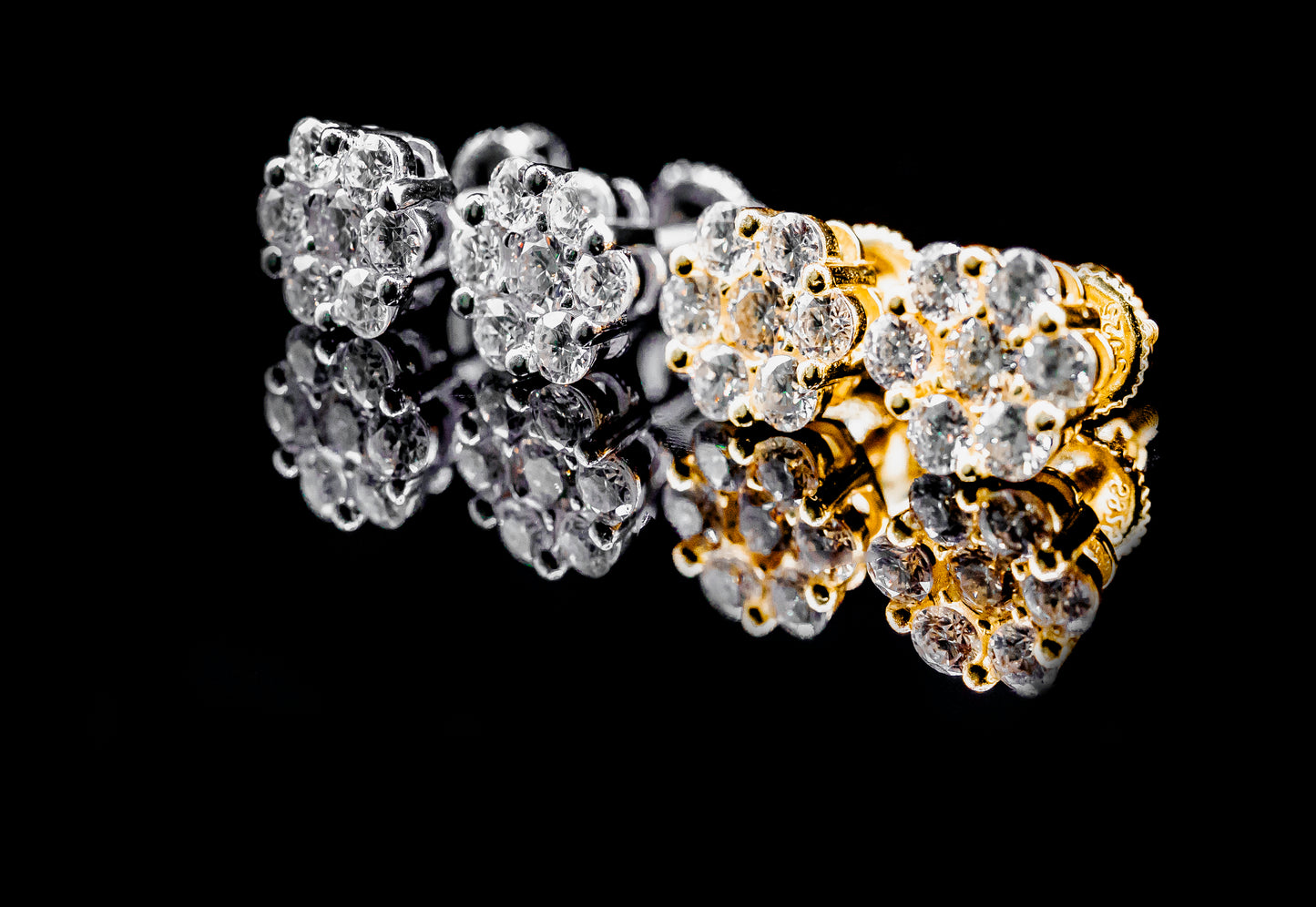 Moissanite Diamond VVS D Color Flower Cluster Iced Out Earrings 14K Gold Plated/ Real Silver 925 | 6.5MM-11MM | PASS DIAMOND TESTER!!!