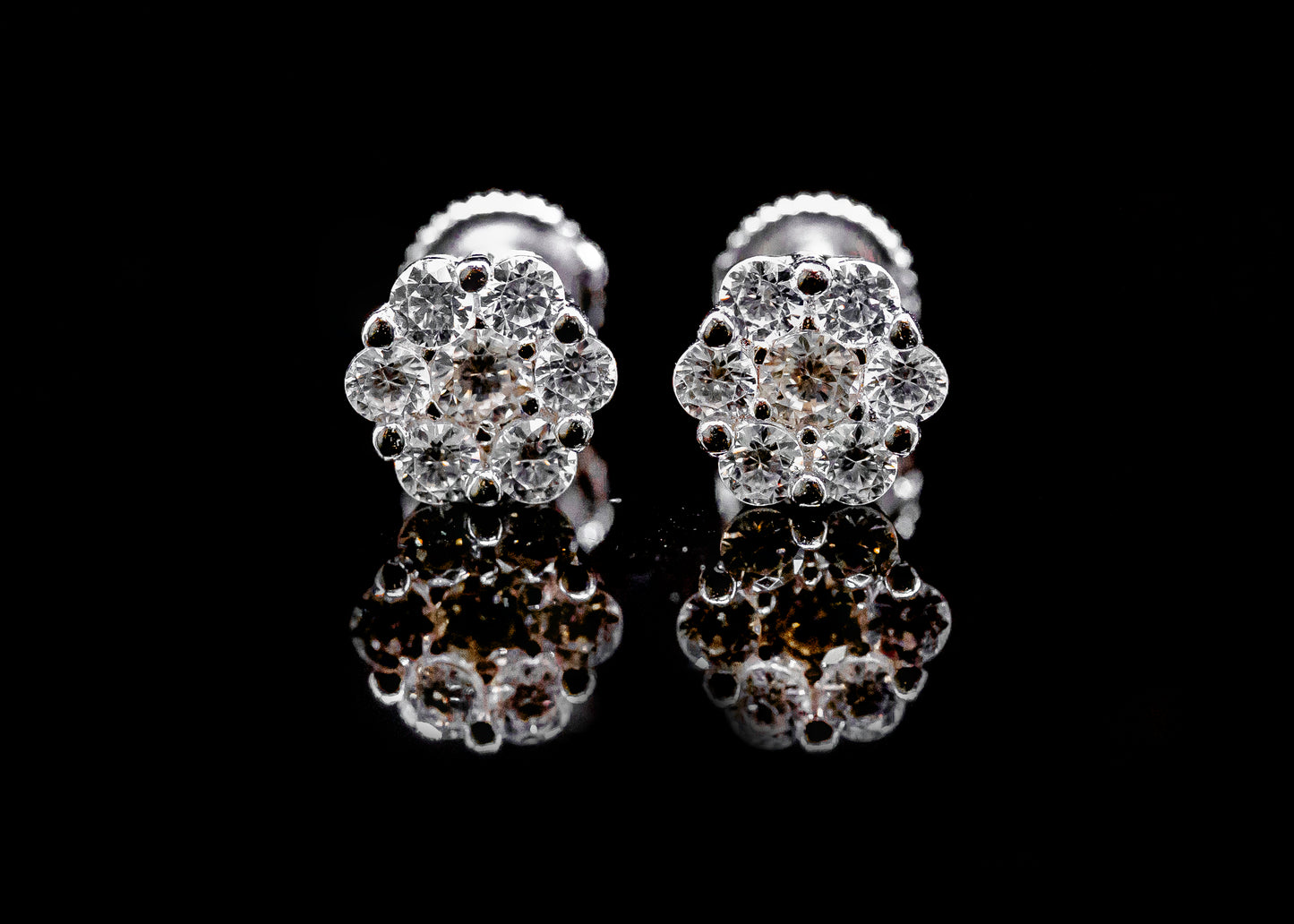 Moissanite Diamond VVS D Color Flower Cluster Iced Out Earrings 14K Gold Plated/ Real Silver 925 | 6.5MM-11MM | PASS DIAMOND TESTER!!!