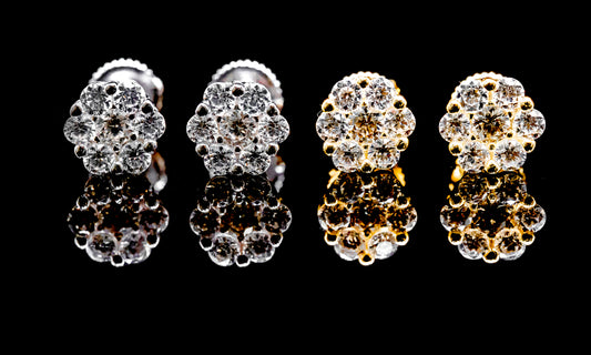 Moissanite Diamond VVS D Color Flower Cluster Iced Out Earrings 14K Gold Plated/ Real Silver 925 | 6.5MM-11MM | PASS DIAMOND TESTER!!!