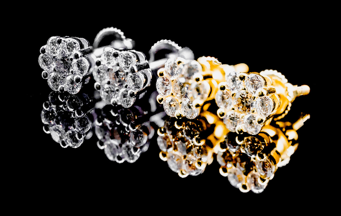 Moissanite Diamond VVS D Color Flower Cluster Iced Out Earrings 14K Gold Plated/ Real Silver 925 | 6.5MM-11MM | PASS DIAMOND TESTER!!!