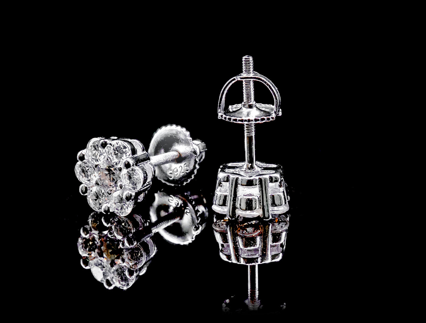 Moissanite Diamond VVS D Color Flower Cluster Iced Out Earrings 14K Gold Plated/ Real Silver 925 | 6.5MM-11MM | PASS DIAMOND TESTER!!!