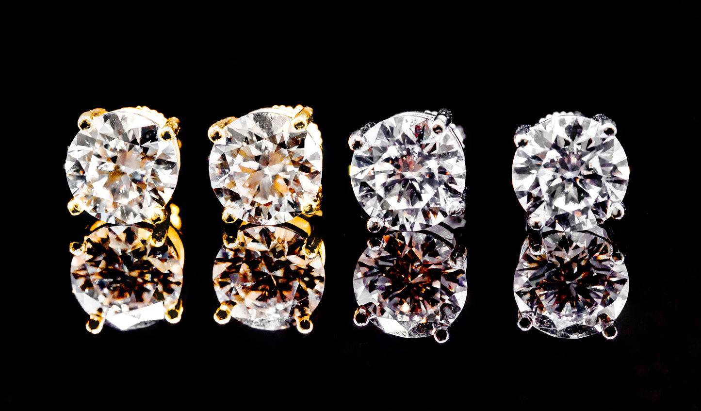 Moissanite Diamond VVS D Color Round Cut Studs Earrings set in 14K Gold Plated /Real Silver 925 3MM-10MM | PASS DIAMOND TESTER