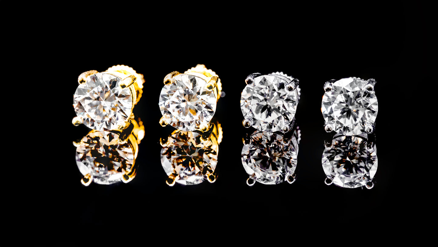 Moissanite Diamond VVS D Color Round Cut Studs Earrings set in 14K Gold Plated /Real Silver 925 3MM-10MM | PASS DIAMOND TESTER