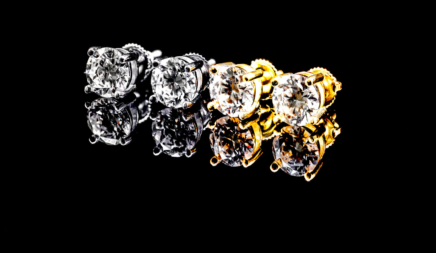 Moissanite Diamond VVS D Color Round Cut Studs Earrings set in 14K Gold Plated /Real Silver 925 3MM-10MM | PASS DIAMOND TESTER