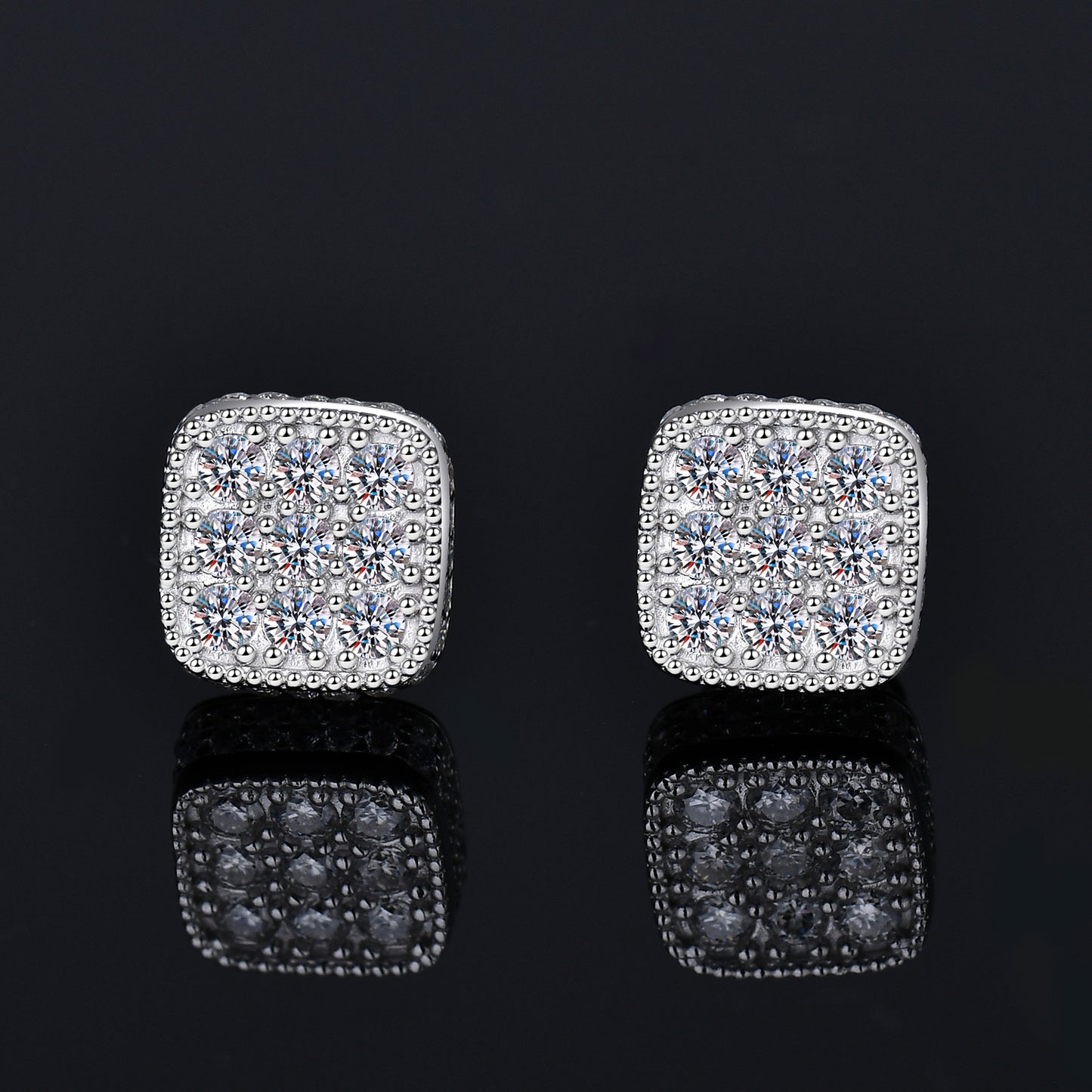 Moissanite Diamond VVS D Color Square Cluster Earrings Real Silver 925 8.5MM| PASS DIAMOND TESTER