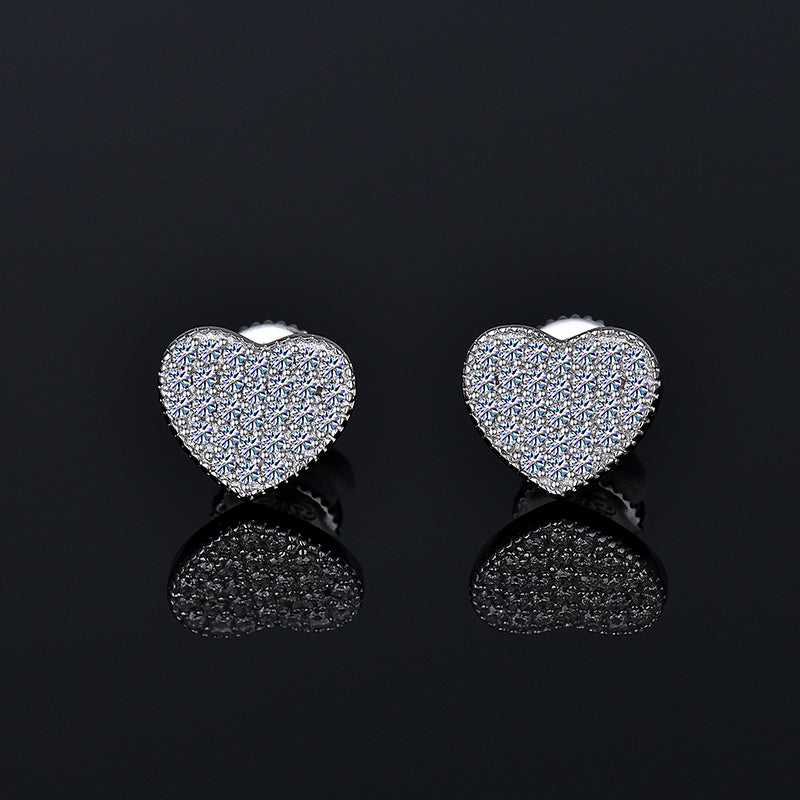 Moissanite Diamond VVS D Color 3D Heart Classic Iced Out Earrings 14K Gold Plated /Real Silver 925 9.5MM | PASS DIAMOND TESTER