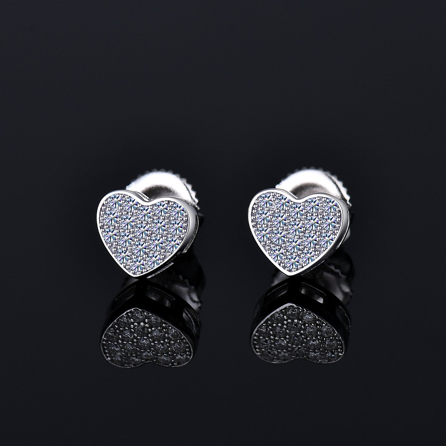 Moissanite Diamond VVS D Color Essence Pave Love Heart Earring 14K Gold Plated /Real Silver 925 7MM | PASS DIAMOND TESTER