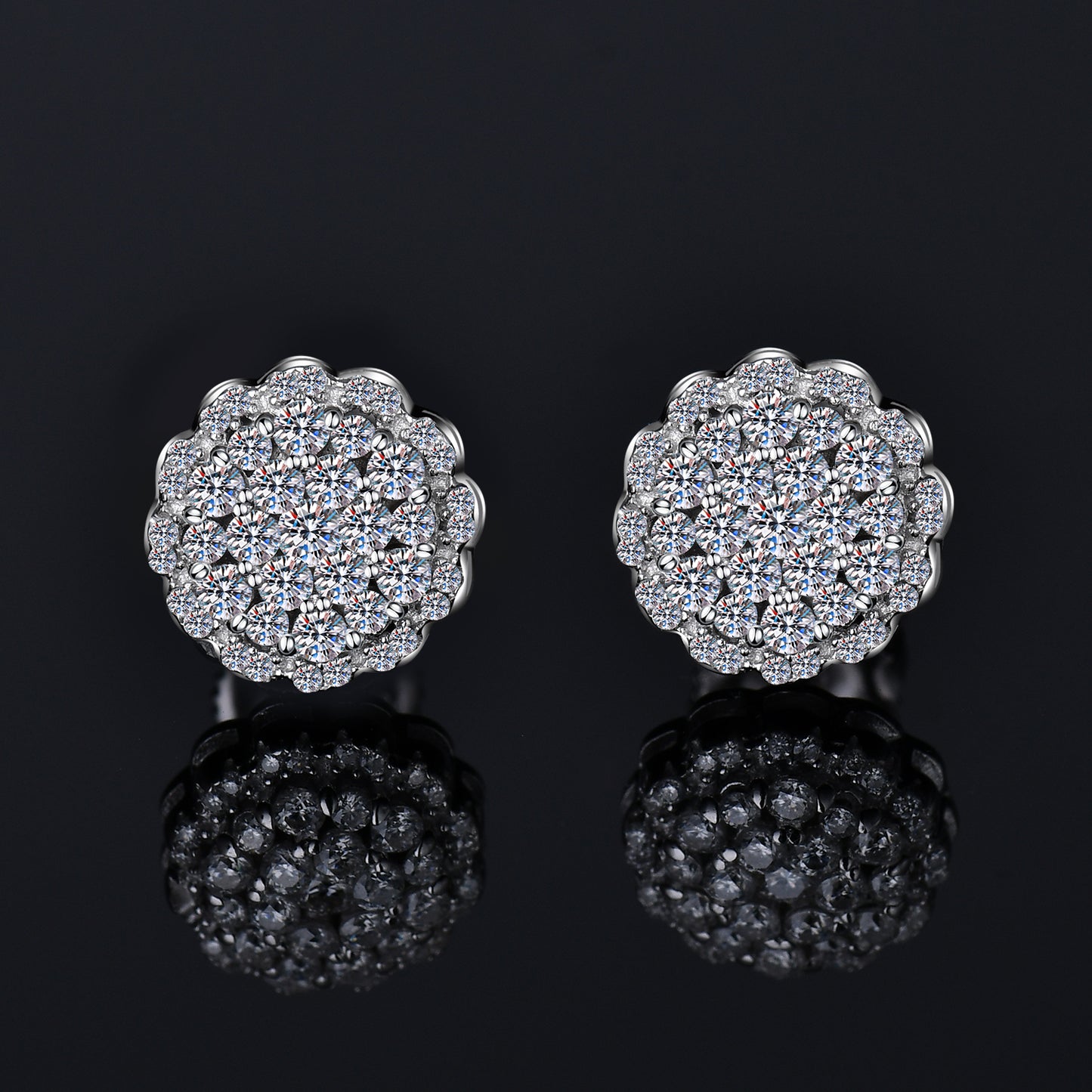 Moissanite Diamond VVS D Color Real Solid Sterling Silver 925 Cluster fine Earring   9.5MM | PASS DIAMOND TESTER