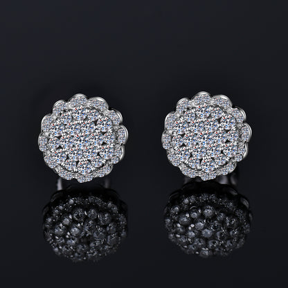 Moissanite Diamond VVS D Color Real Solid Sterling Silver 925 Cluster fine Earring   9.5MM | PASS DIAMOND TESTER