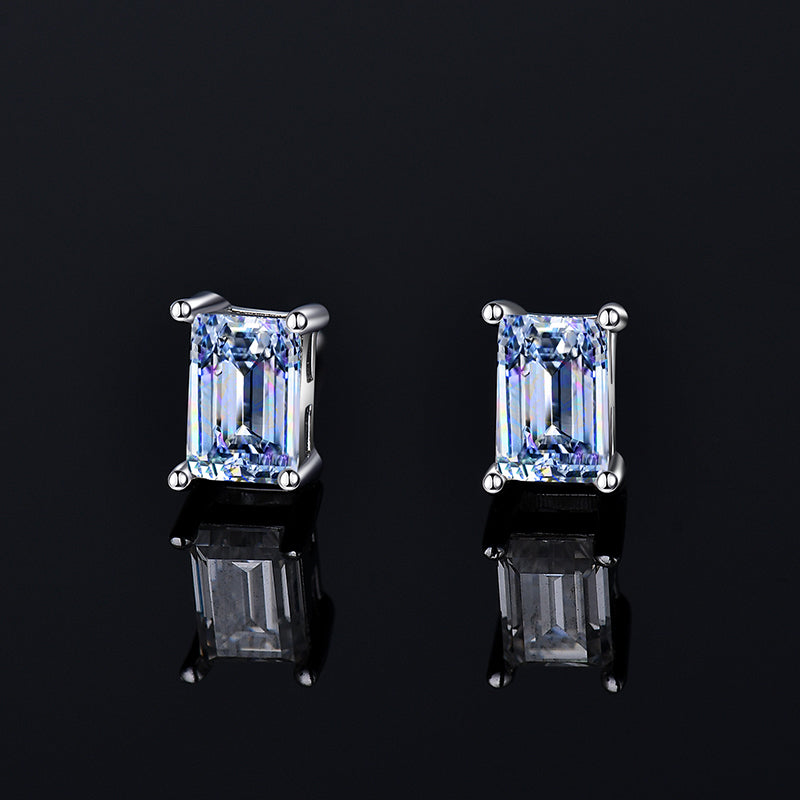 Moissanite Diamond VVS D Color Real Solid Sterling Silver 925 Emerald Cut Stud Earrings | 5MM - 6MM | PASS DIAMOND TESTER