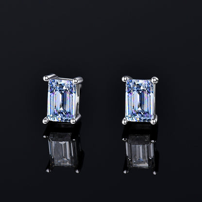 Moissanite Diamond VVS D Color Real Solid Sterling Silver 925 Emerald Cut Stud Earrings | 5MM - 6MM | PASS DIAMOND TESTER
