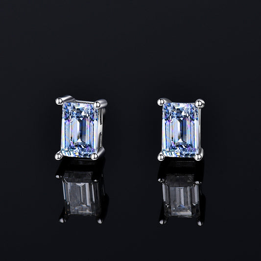 Moissanite Diamond VVS D Color Real Solid Sterling Silver 925 Emerald Cut Stud Earrings | 5MM - 6MM | PASS DIAMOND TESTER