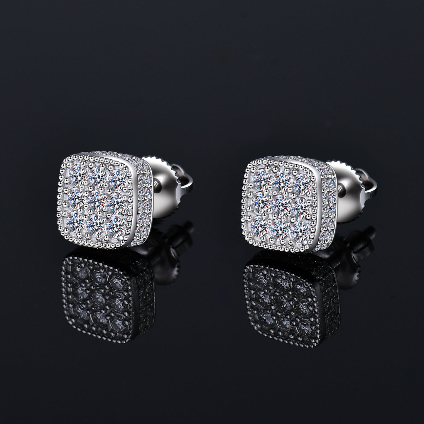 Moissanite Diamond VVS D Color Square Cluster Earrings Real Silver 925 8.5MM| PASS DIAMOND TESTER