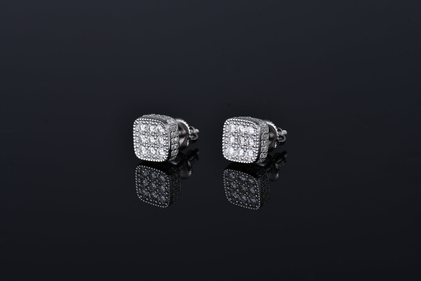 Moissanite Diamond VVS D Color Square Cluster Earrings Real Silver 925 8.5MM| PASS DIAMOND TESTER
