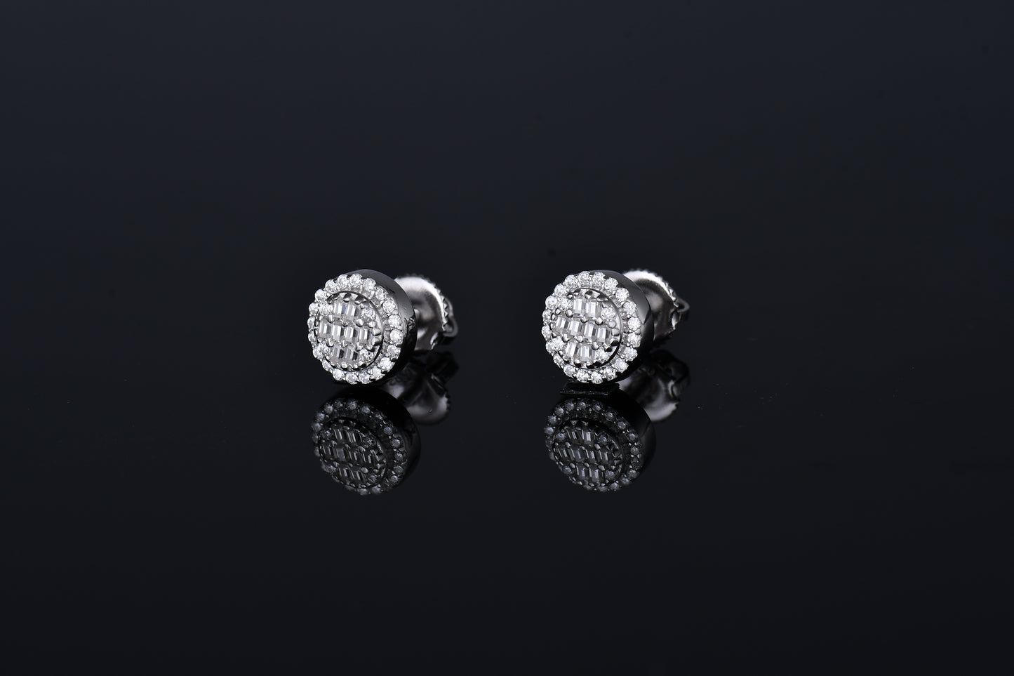  Moissanite Diamond VVS D Color Real Solid Sterling Silver 925 Round Baguette Bling Hip Hop Earrings 14K Gold Plated /Real Silver 925 7MM | PASS DIAMOND TESTER