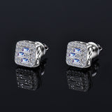 Moissanite Diamond Triple Baguette Halo Earrings 7.5mm 1 Carat 14K Gold Plated