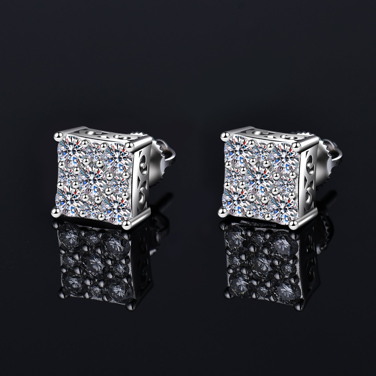 Moissanite Diamond VVS D Color Square Pointer Earrings 14K Gold Plated /Real Silver 925 6MM-9MM | PASS DIAMOND TESTER