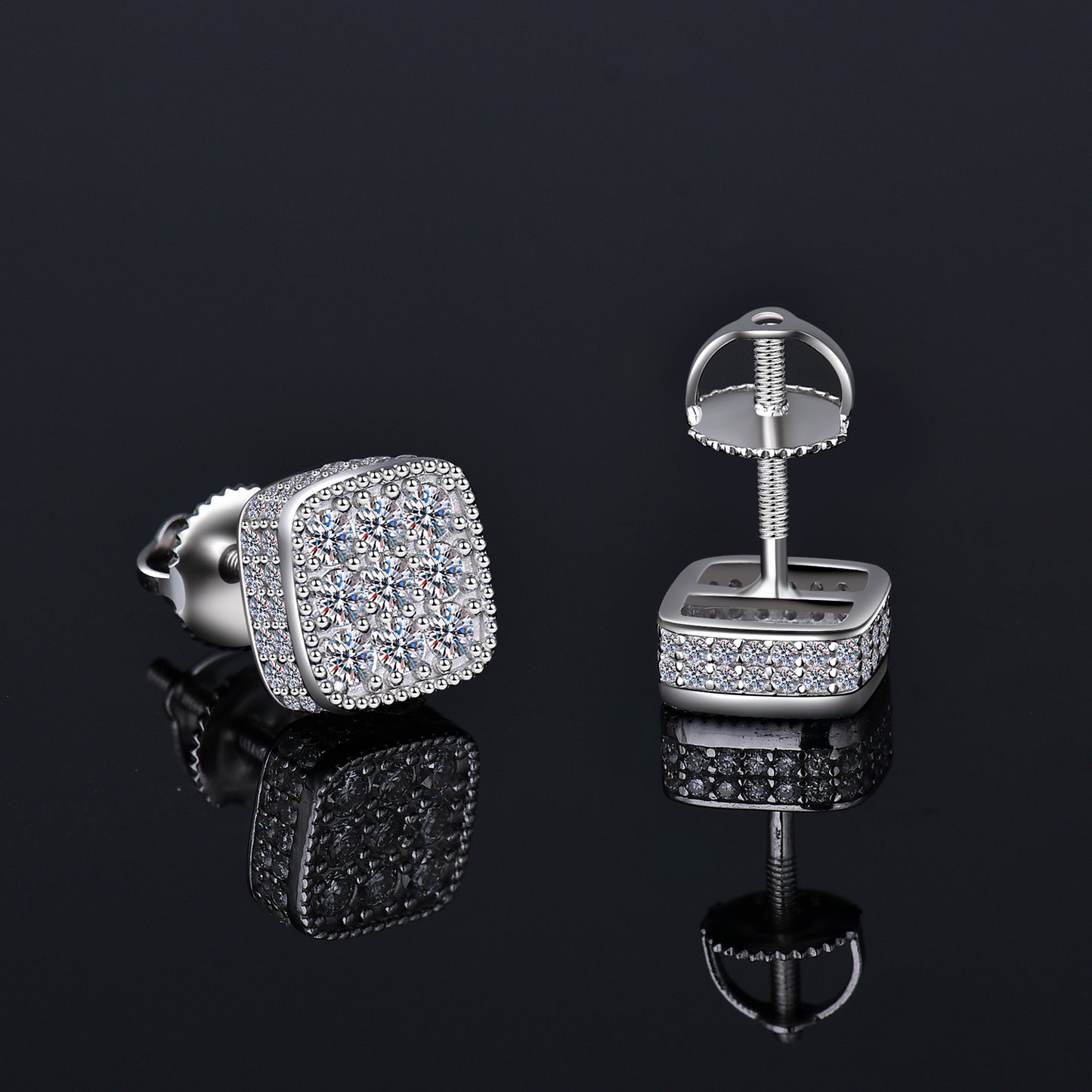 Moissanite Diamond VVS D Color Square Cluster Earrings Real Silver 925 8.5MM| PASS DIAMOND TESTER