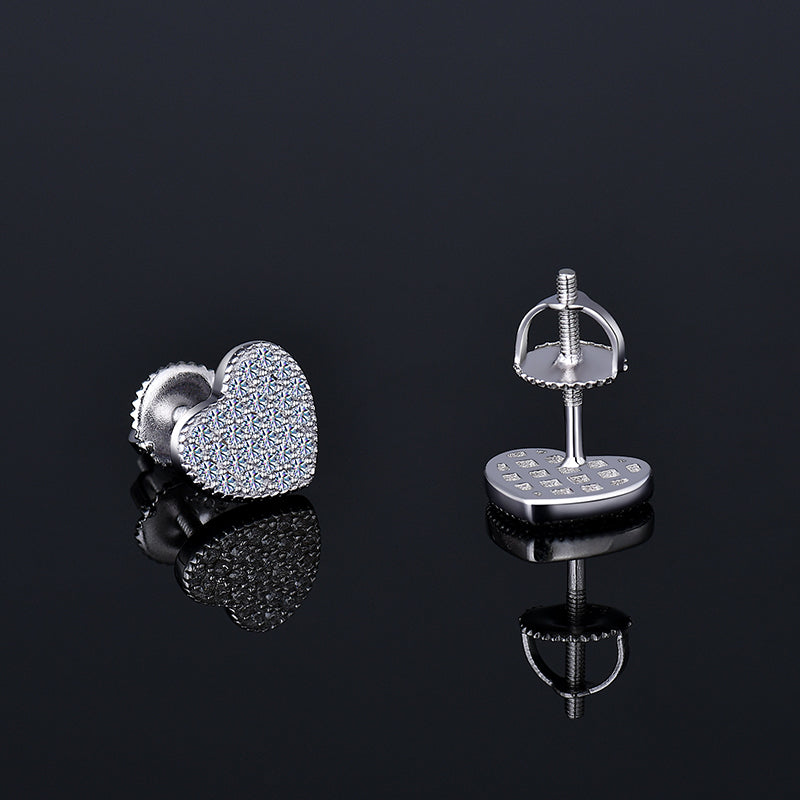 Moissanite Diamond VVS D Color 3D Heart Classic Iced Out Earrings 14K Gold Plated /Real Silver 925 9.5MM | PASS DIAMOND TESTER