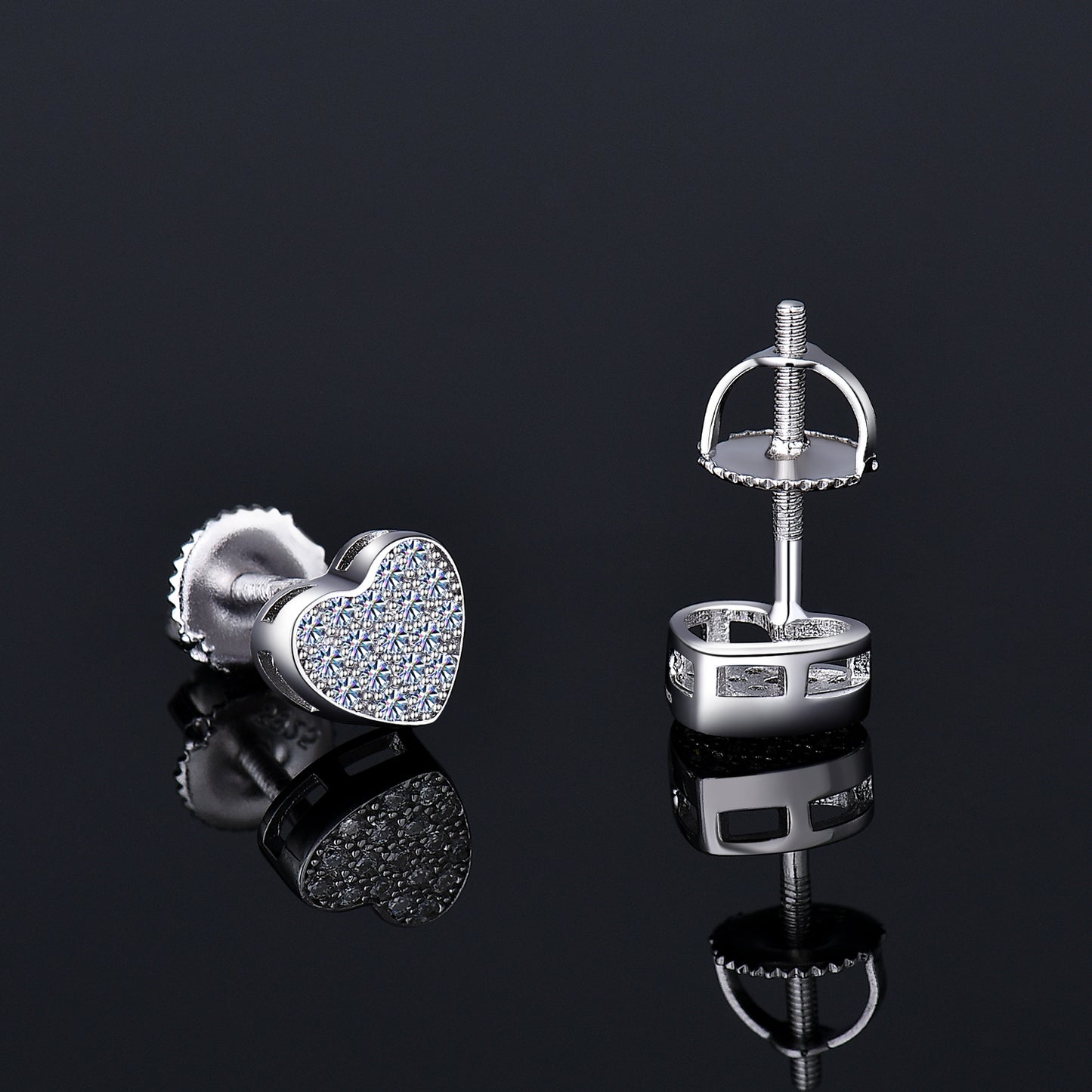 Moissanite Diamond VVS D Color Essence Pave Love Heart Earring 14K Gold Plated /Real Silver 925 7MM | PASS DIAMOND TESTER