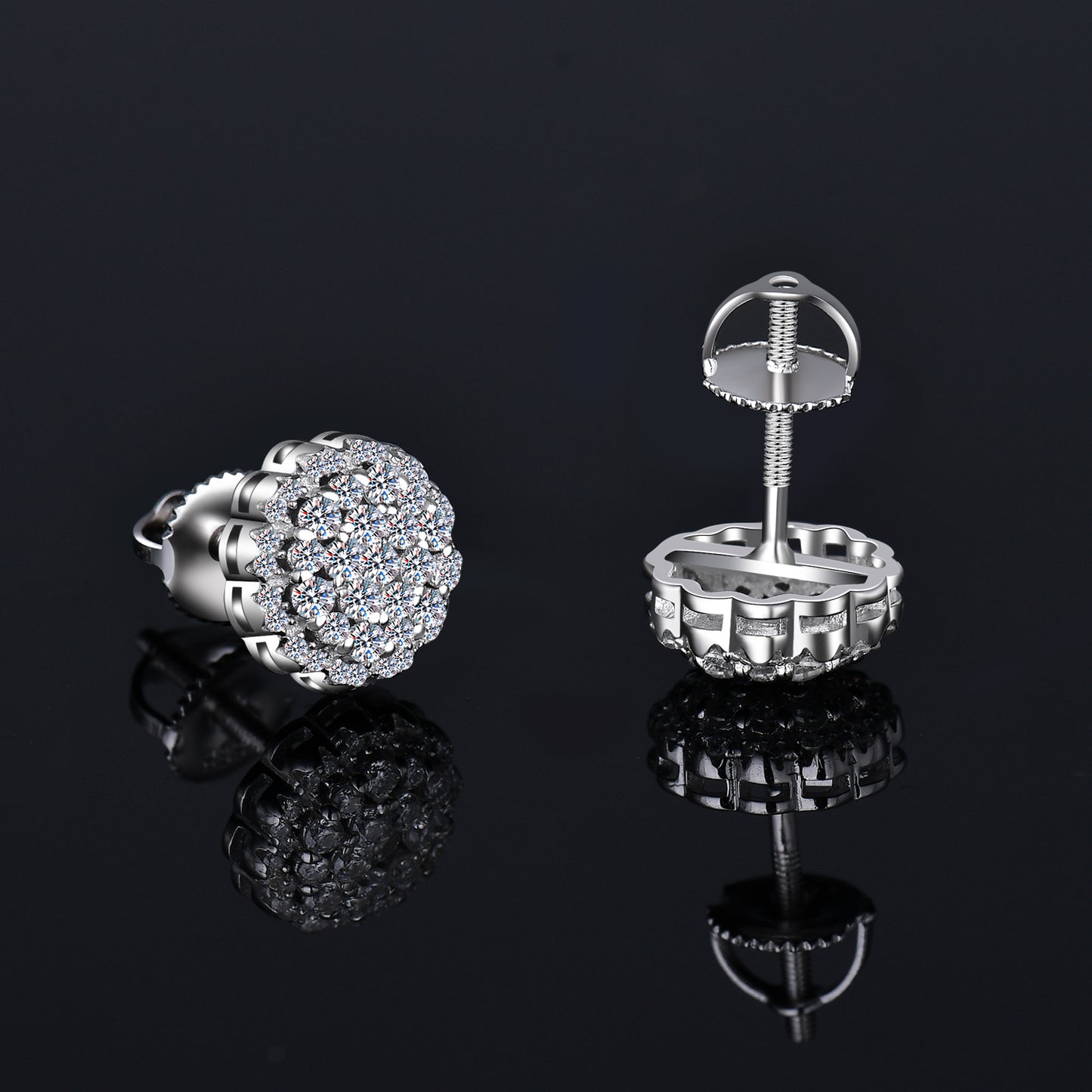 Moissanite Diamond VVS D Color Real Solid Sterling Silver 925 Cluster fine Earring   9.5MM | PASS DIAMOND TESTER