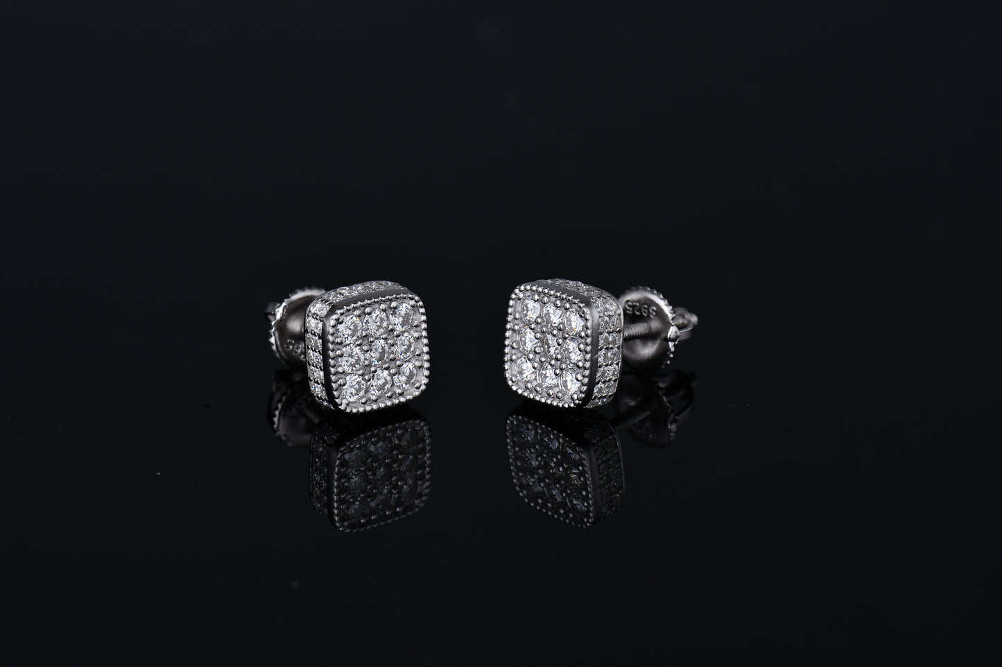 Moissanite Diamond VVS D Color Square Cluster Earrings Real Silver 925 8.5MM| PASS DIAMOND TESTER