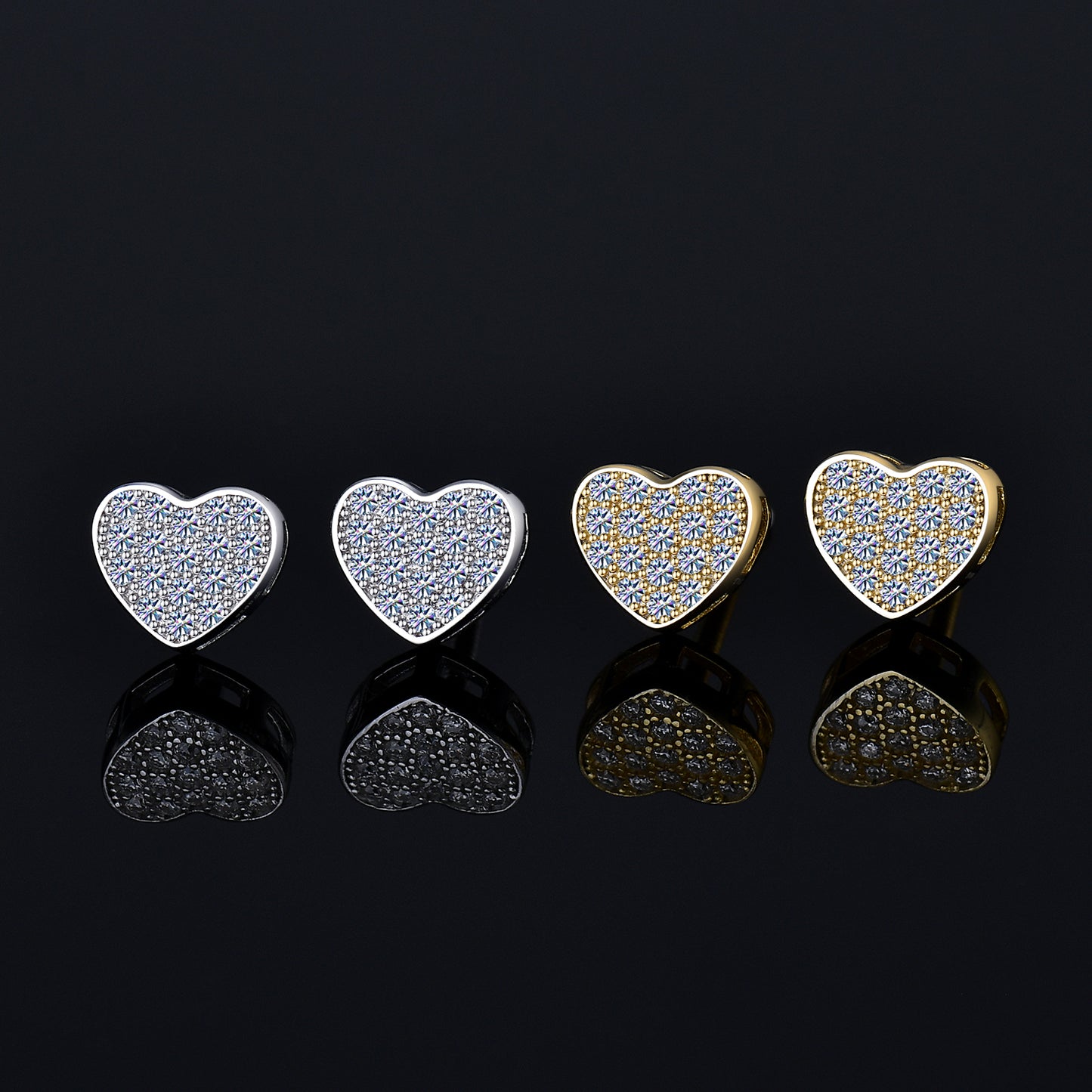 Moissanite Diamond VVS D Color Essence Pave Love Heart Earring 14K Gold Plated /Real Silver 925 7MM | PASS DIAMOND TESTER