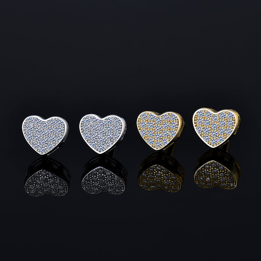 Moissanite Diamond VVS D Color Essence Pave Love Heart Earring 14K Gold Plated /Real Silver 925 7MM | PASS DIAMOND TESTER