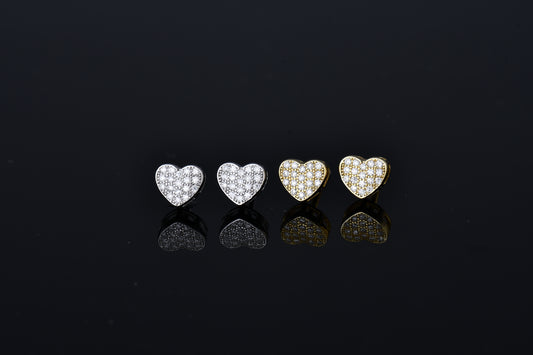 Moissanite Diamond VVS D Color Essence Pave Love Heart Earring 14K Gold Plated /Real Silver 925 7MM | PASS DIAMOND TESTER