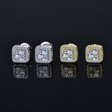 Moissanite Diamond Triple Baguette Halo Earrings 7.5mm 1 Carat 14K Gold Plated