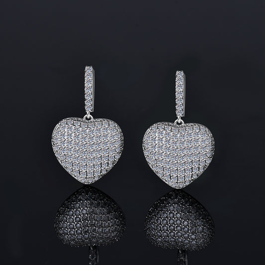 Moissanite Diamond VVS D Color Real Solid Sterling Silver 925  |  Heart Drop Moissanite Earrings  17MM | PASS DIAMOND TESTER !