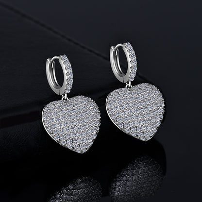 Moissanite Diamond VVS D Color Real Solid Sterling Silver 925  |  Heart Drop Moissanite Earrings  17MM | PASS DIAMOND TESTER !