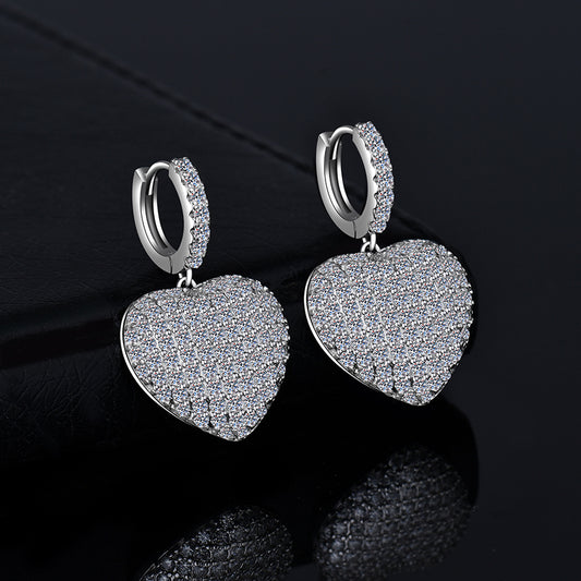 Moissanite Diamond VVS D Color Real Solid Sterling Silver 925  |  Heart Drop Moissanite Earrings  17MM | PASS DIAMOND TESTER !