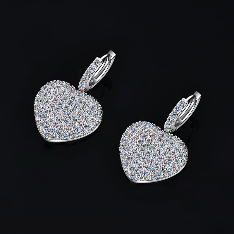 Moissanite Diamond VVS D Color Real Solid Sterling Silver 925  |  Heart Drop Moissanite Earrings  17MM | PASS DIAMOND TESTER !