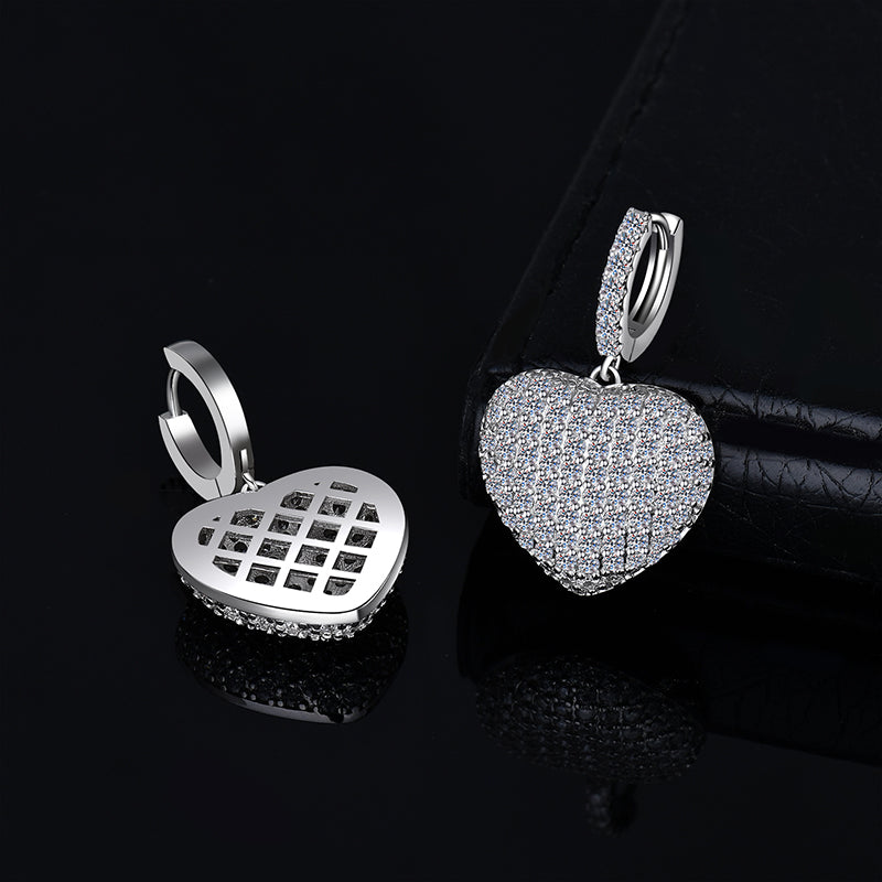 Moissanite Diamond VVS D Color Real Solid Sterling Silver 925  |  Heart Drop Moissanite Earrings  17MM | PASS DIAMOND TESTER !