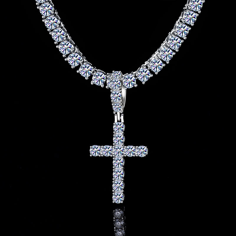 Fully Iced Out Cross Pendant Moissanite Diamond VVS D Color | 925 silver 14k Gold Plated |PASS DIAMOND TESTER!!!