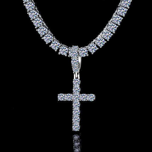 Fully Iced Out Cross Pendant Moissanite Diamond VVS D Color | 925 silver 14k Gold Plated |PASS DIAMOND TESTER!!!