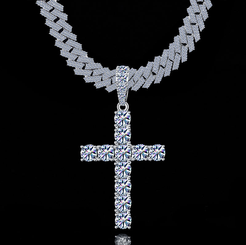 Fully Iced Out Cross Pendant Moissanite Diamond VVS D Color | 925 silver 14k Gold Plated |PASS DIAMOND TESTER!!!