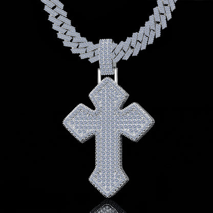 7.6 Carat Moissanite Cross Pendant Fully Iced Out 14K Gold Plated
